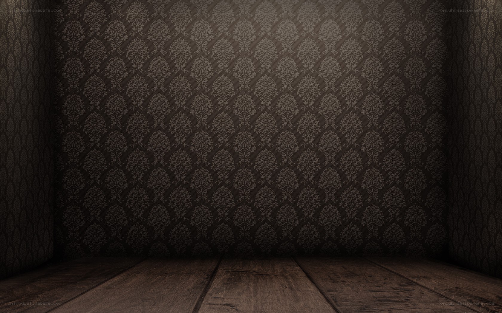 dark room with patterned wallpaper