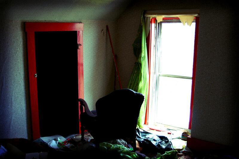 Dark room with red trim
