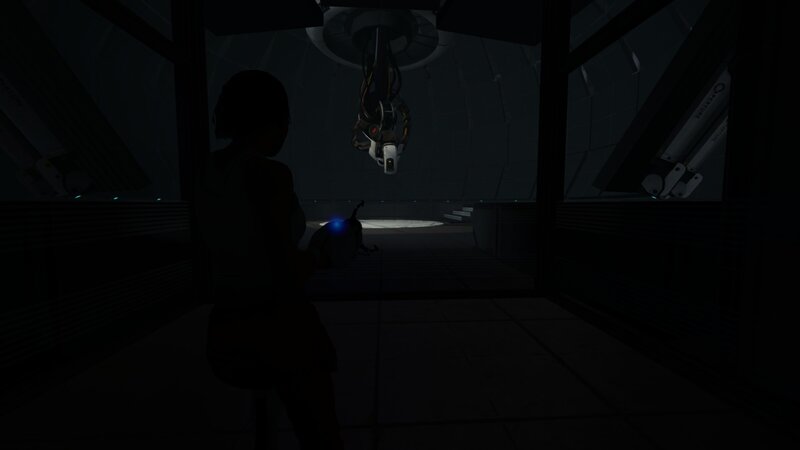 dark room with robotic arm