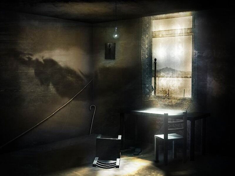 Dark Room with Table and Chair
