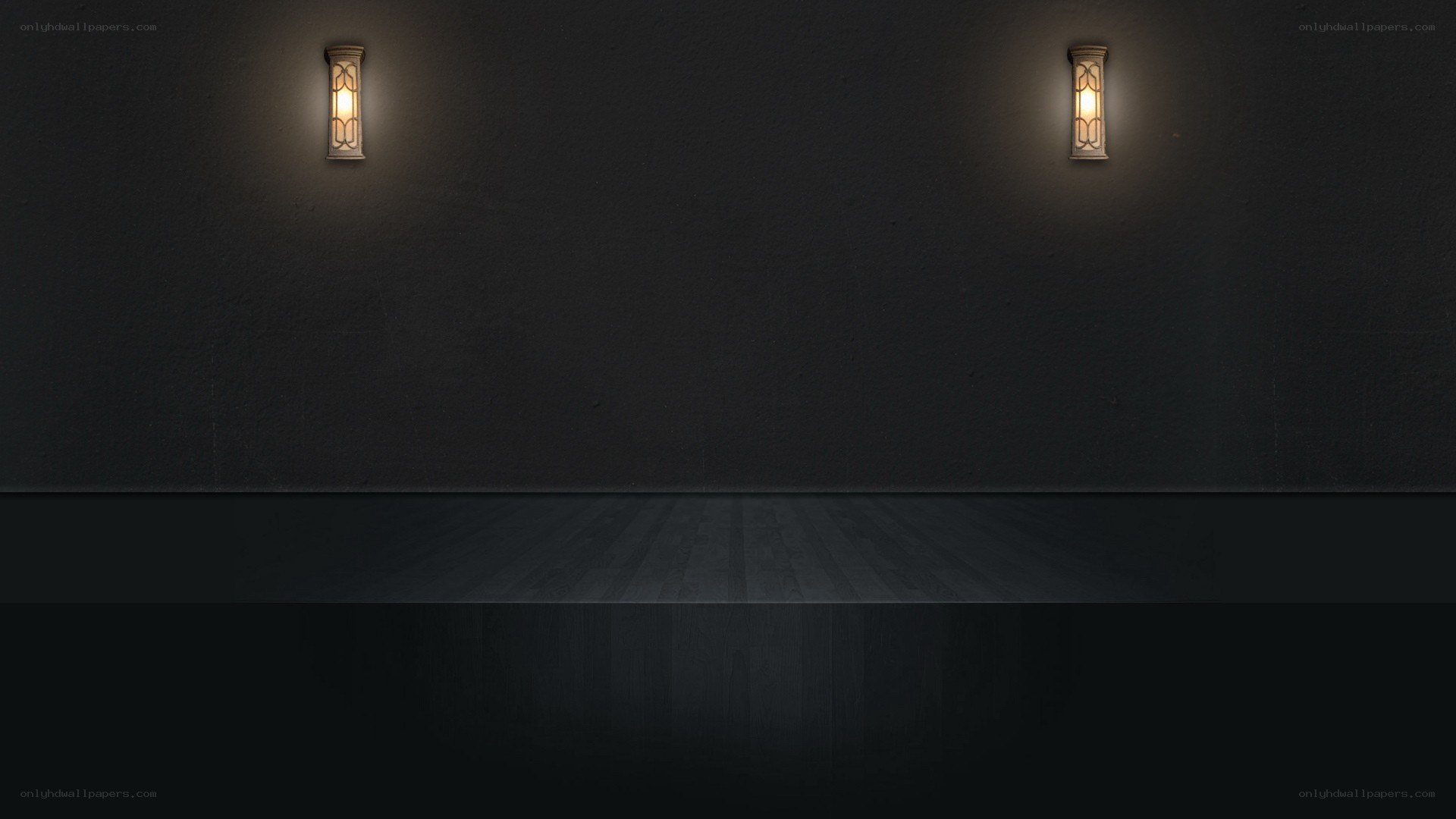 dark room with wall sconces