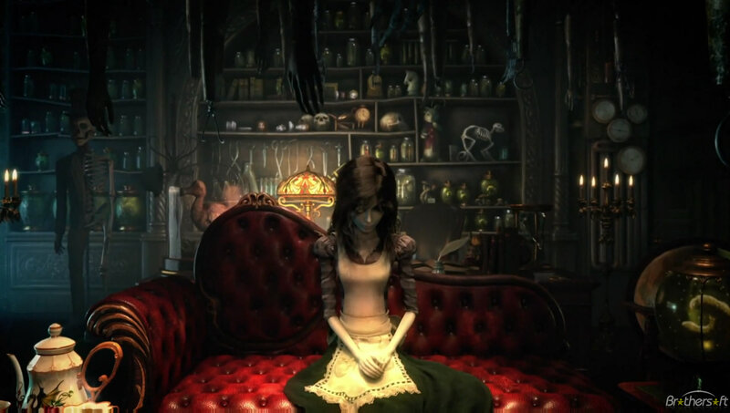 dark room with woman on couch