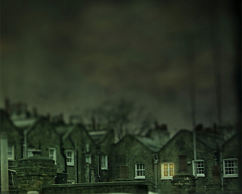 dark row houses at dusk