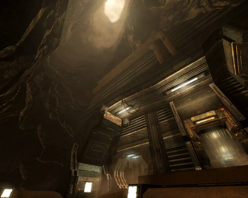dark sci-fi cave interior