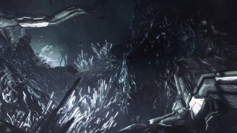 dark sci-fi cavern scene