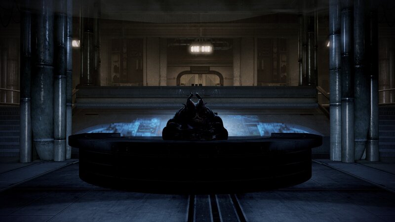 dark sci-fi chamber with alien figure