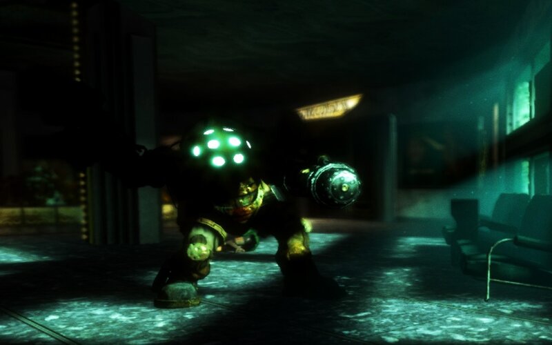 dark sci-fi character in dim room