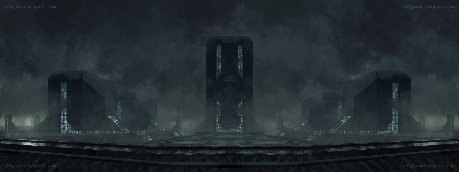 dark sci-fi cityscape