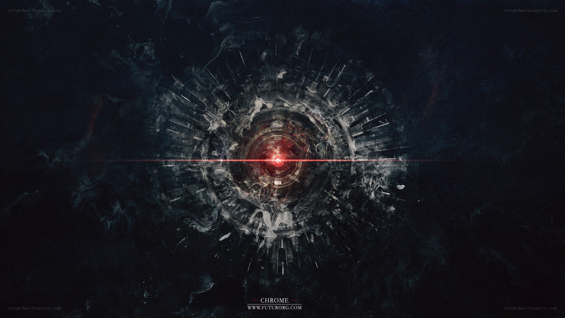 dark sci-fi tunnel with red laser