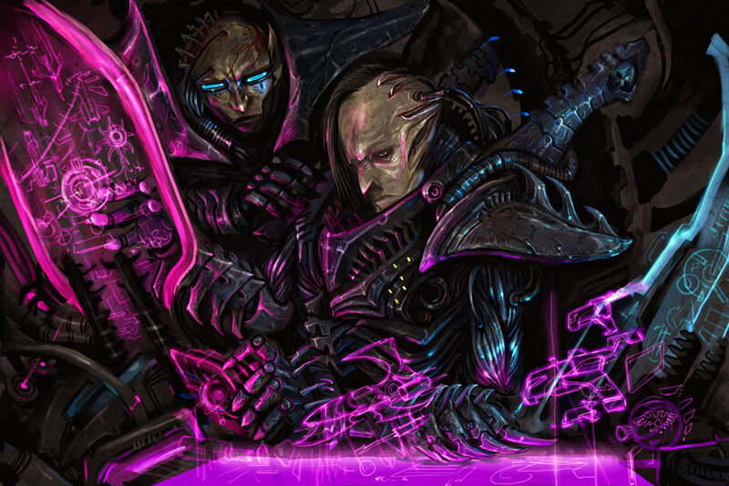 Dark sci-fi warriors in combat