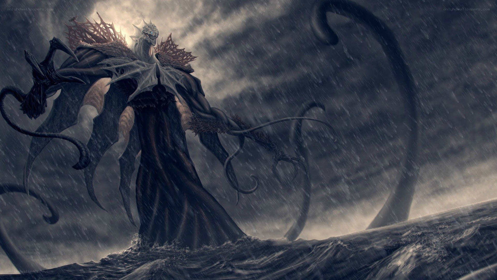 dark sea monster in storm