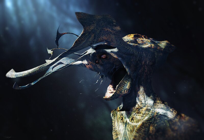 Dark sea monster with glowing eyes