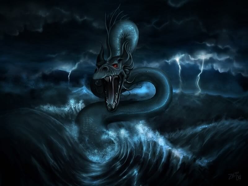 Dark Sea Serpent — Blue, Dramatic, Night