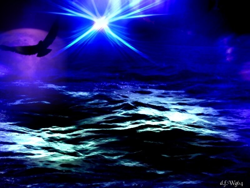 Dark sea under a bright star