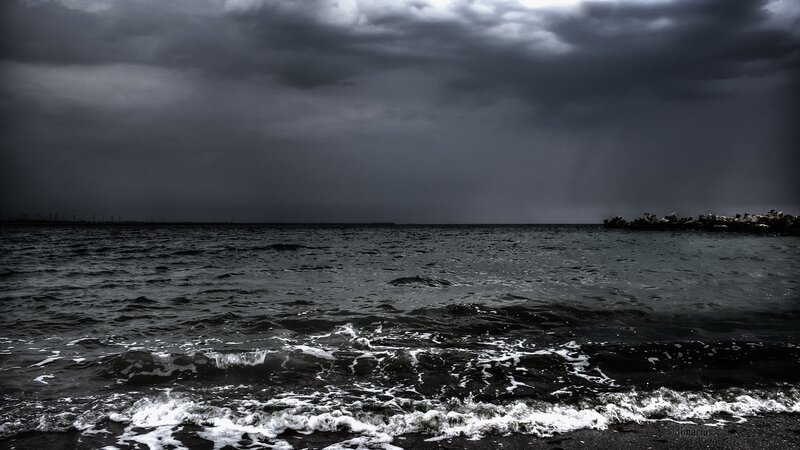 Dark Sea under Stormy Sky — Gray, Dramatic, Photograph