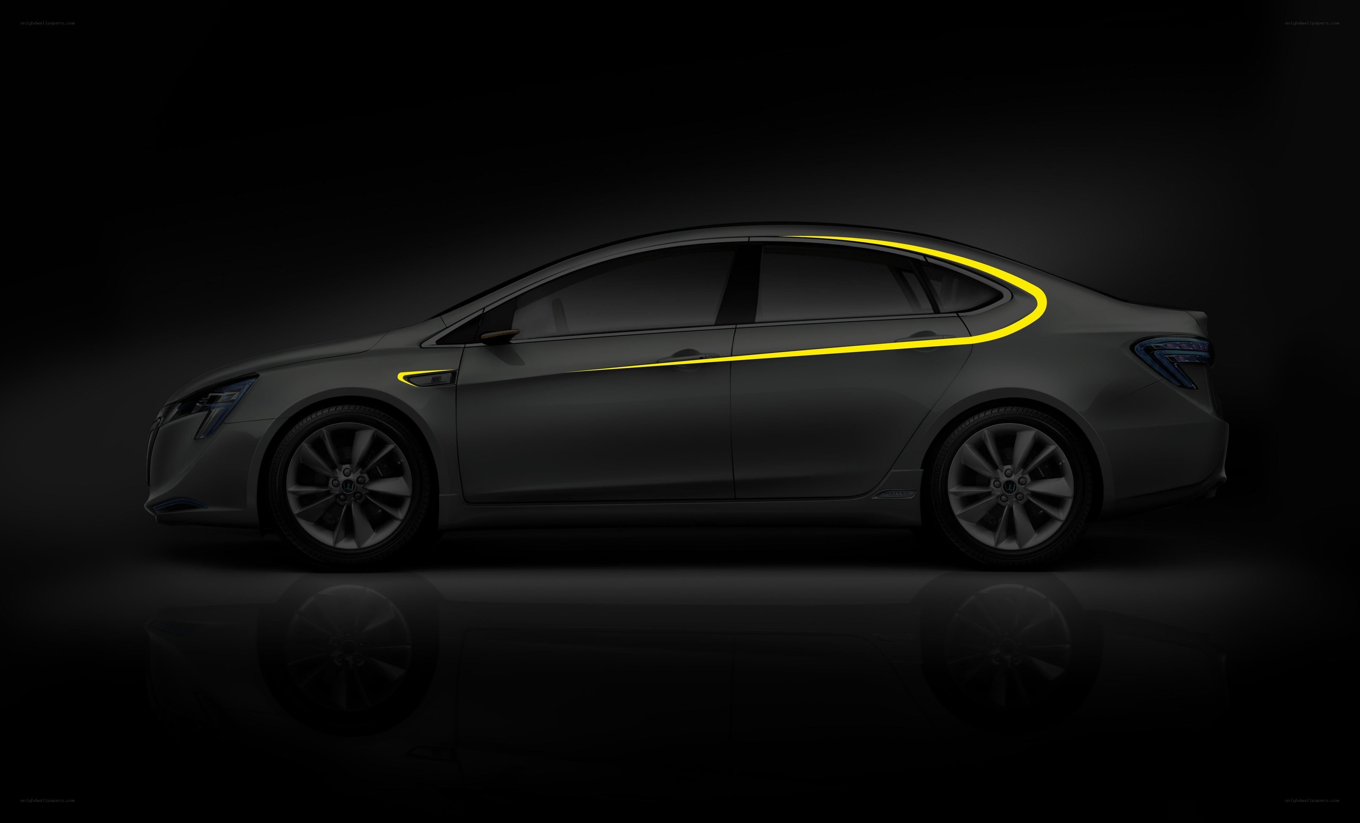 dark sedan with glowing yellow lines