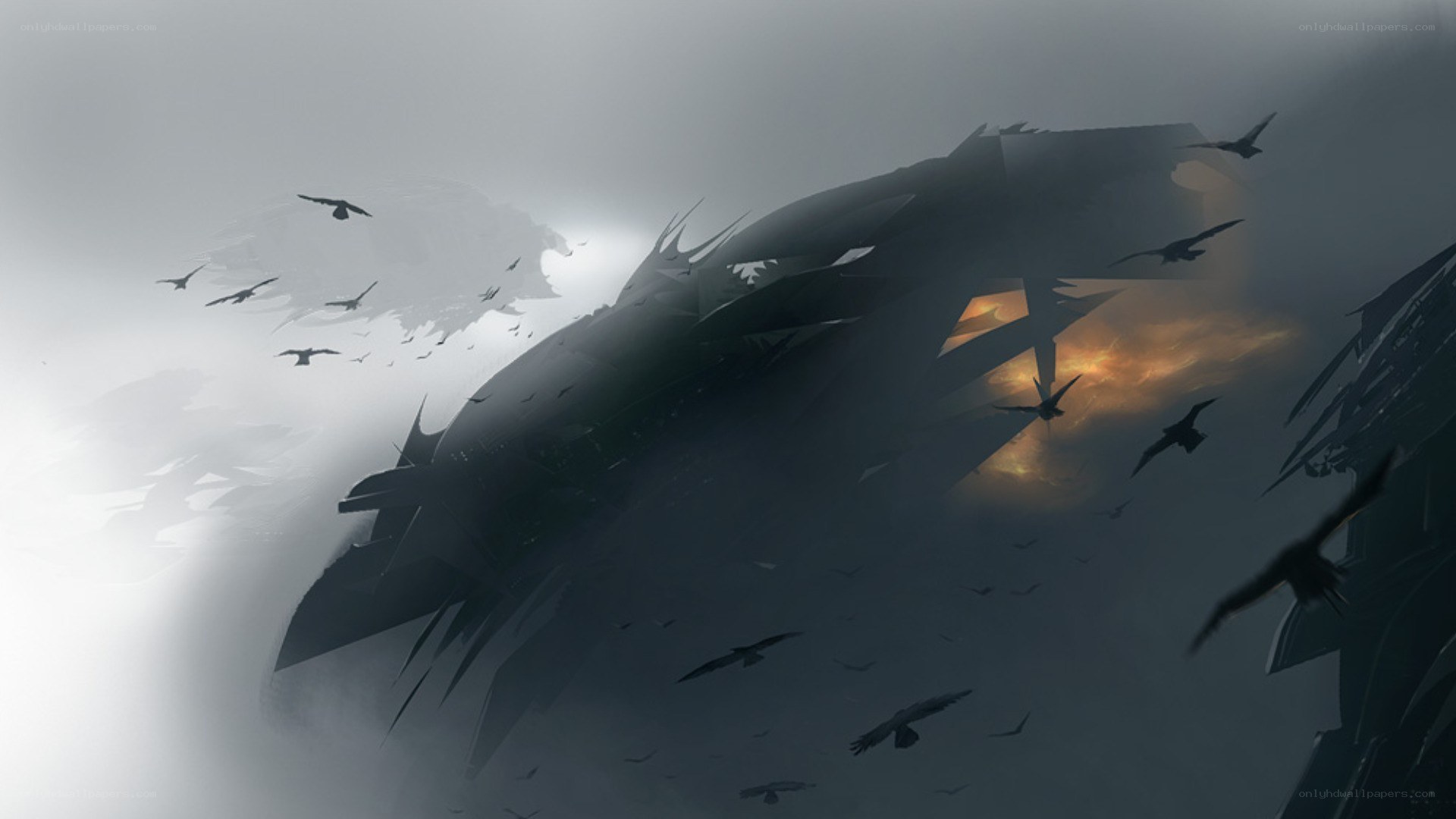 Dark ship in stormy sky