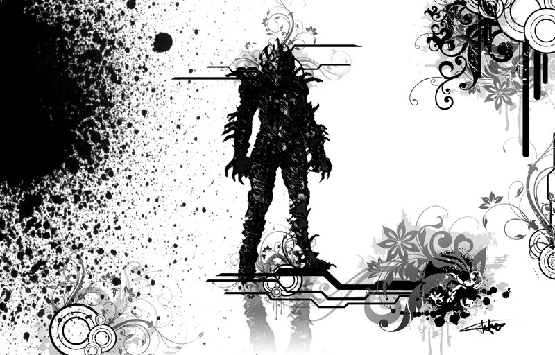 dark silhouette with floral patterns