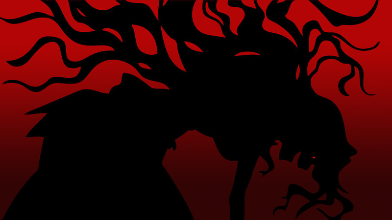 dark silhouette with red background