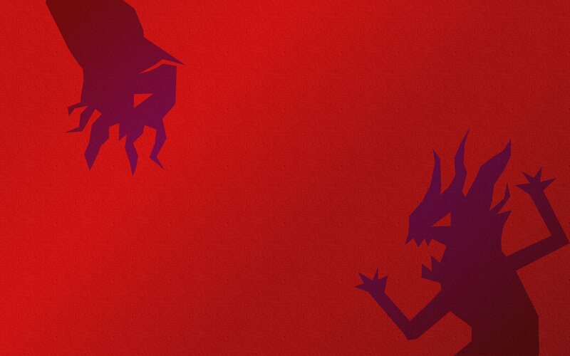 dark silhouettes on red