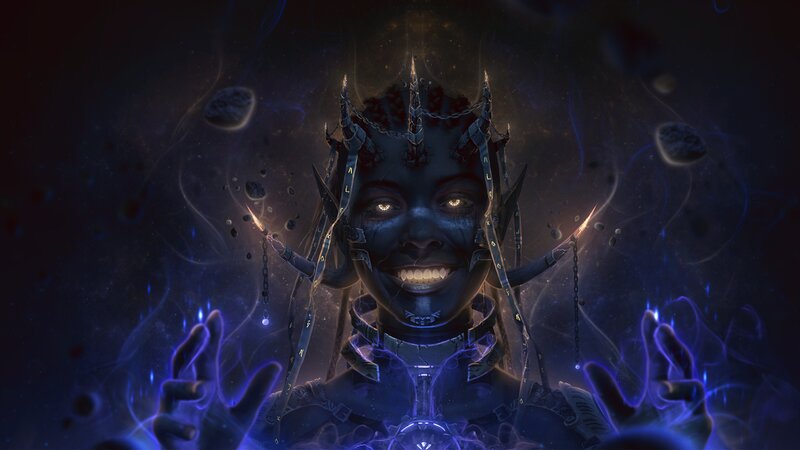 Dark-skinned Figure with Glowing Eyes