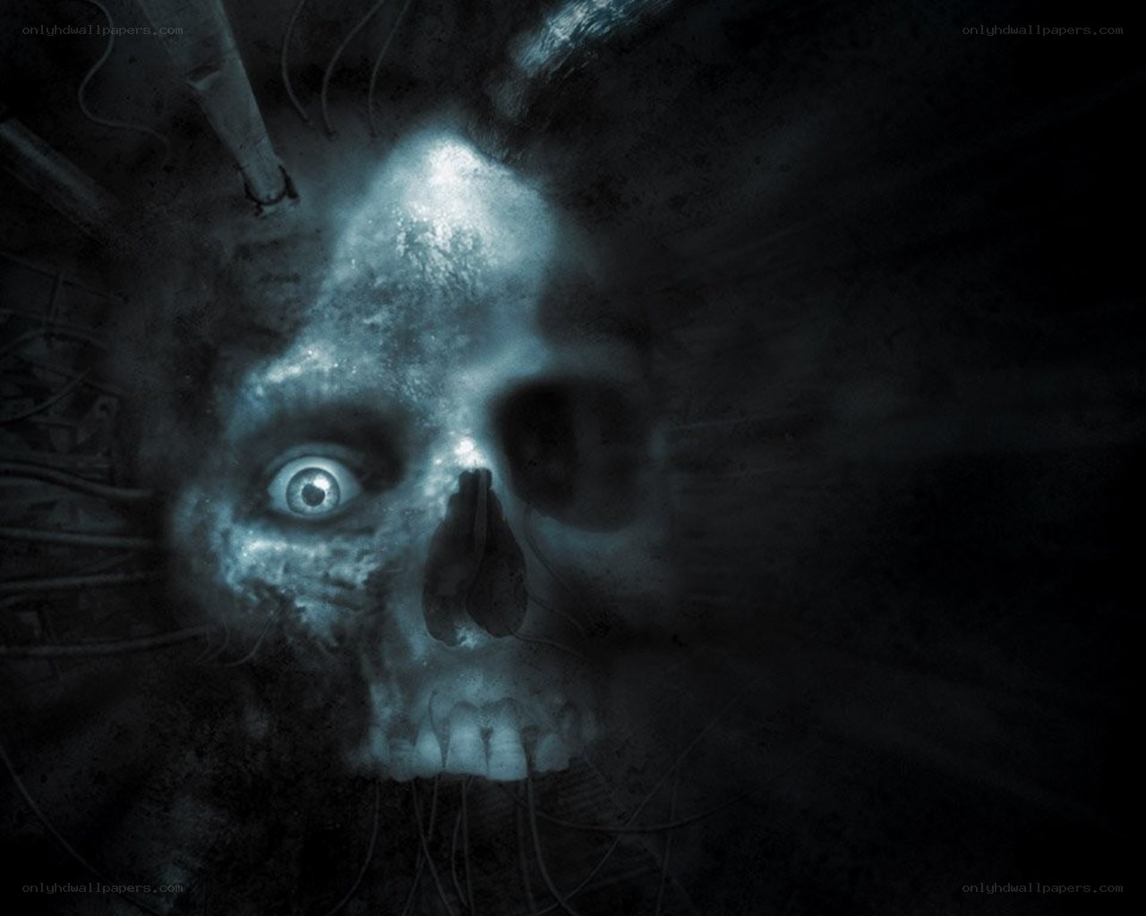 dark skull in industrial setting
