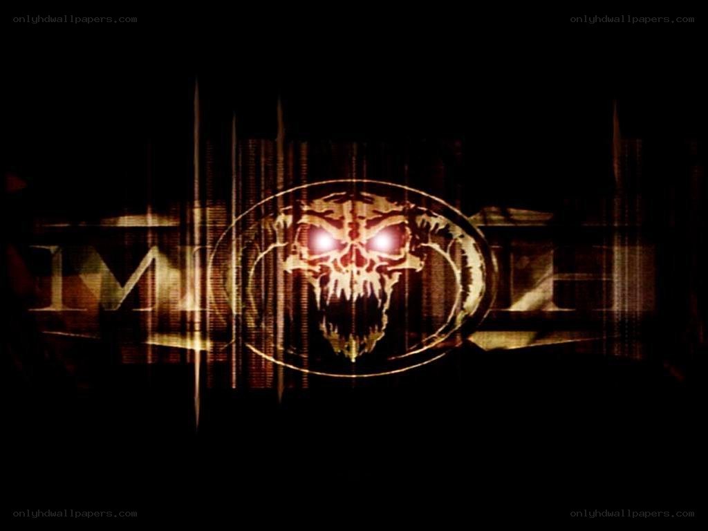 dark skull logo with glowing eyes
