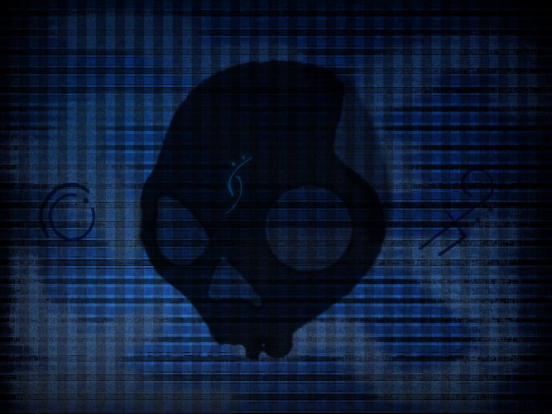 dark skull on blue grid