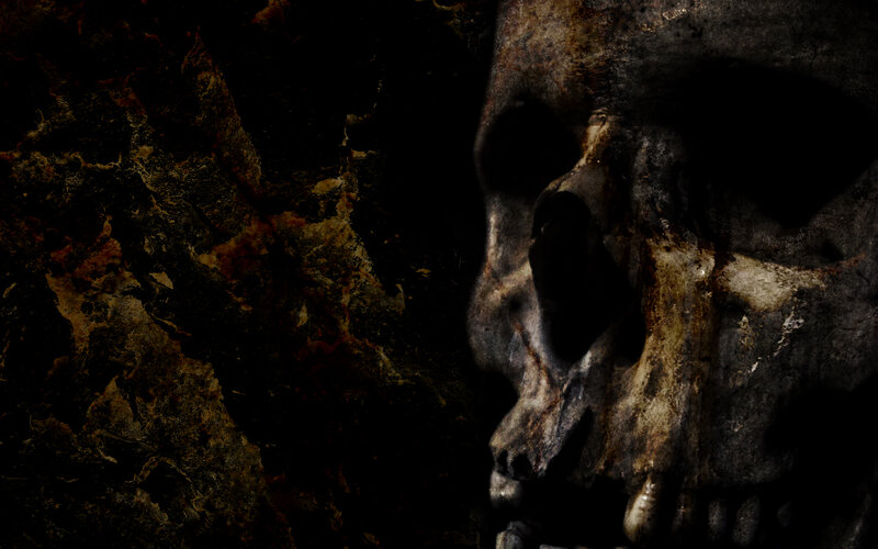 dark skull on rocky background