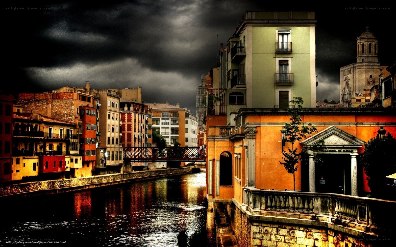 Dark sky over canal city