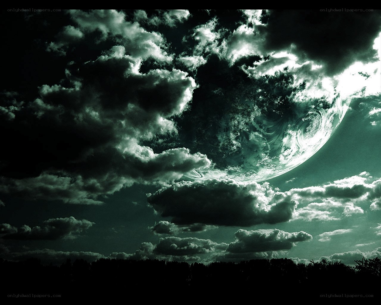 dark sky with swirling moon