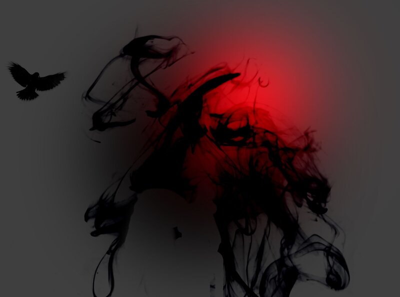 dark smoke and red light