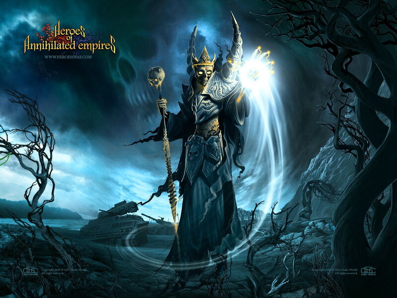 Dark sorcerer in a desolate landscape