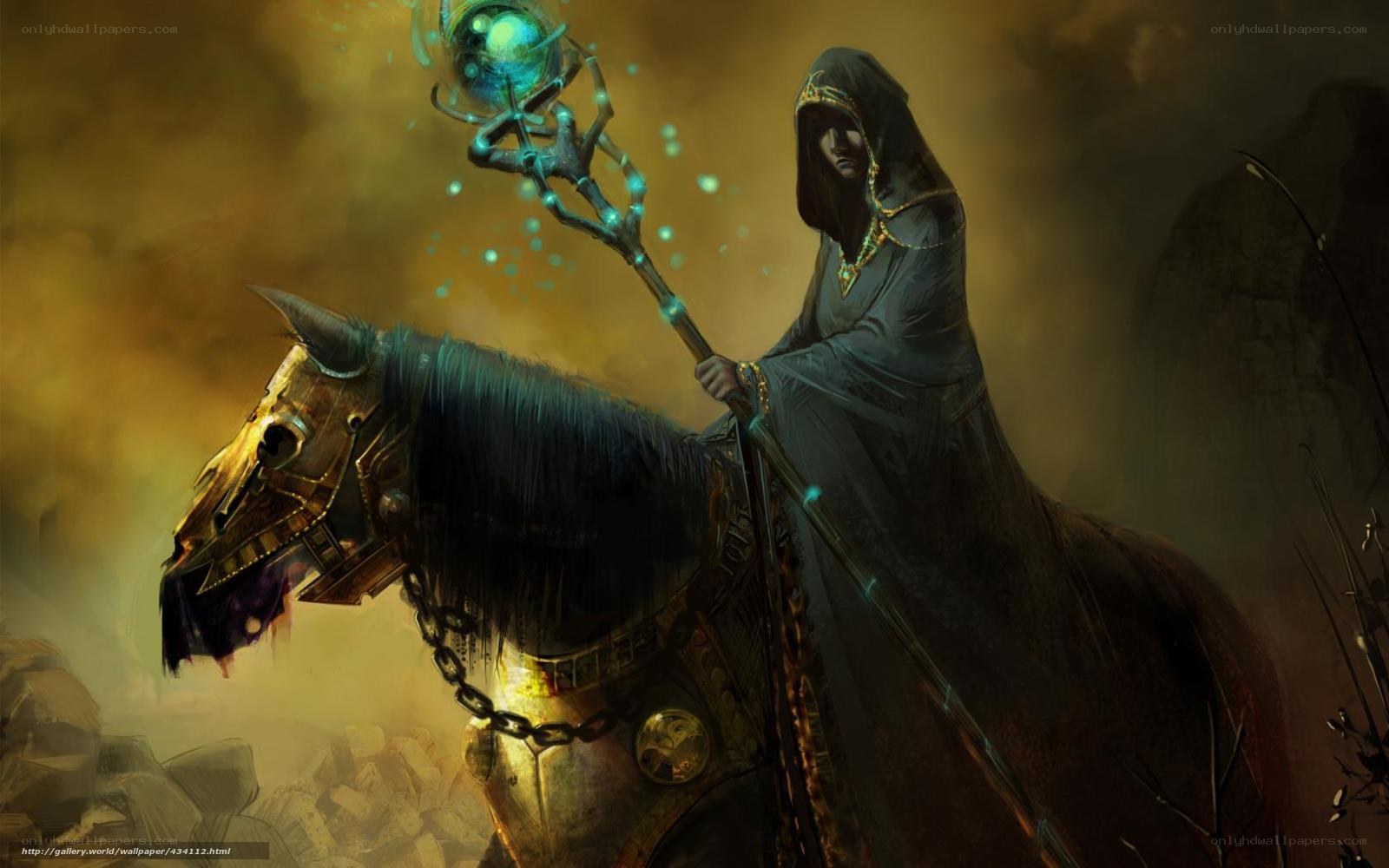 Dark sorcerer on a skeletal horse