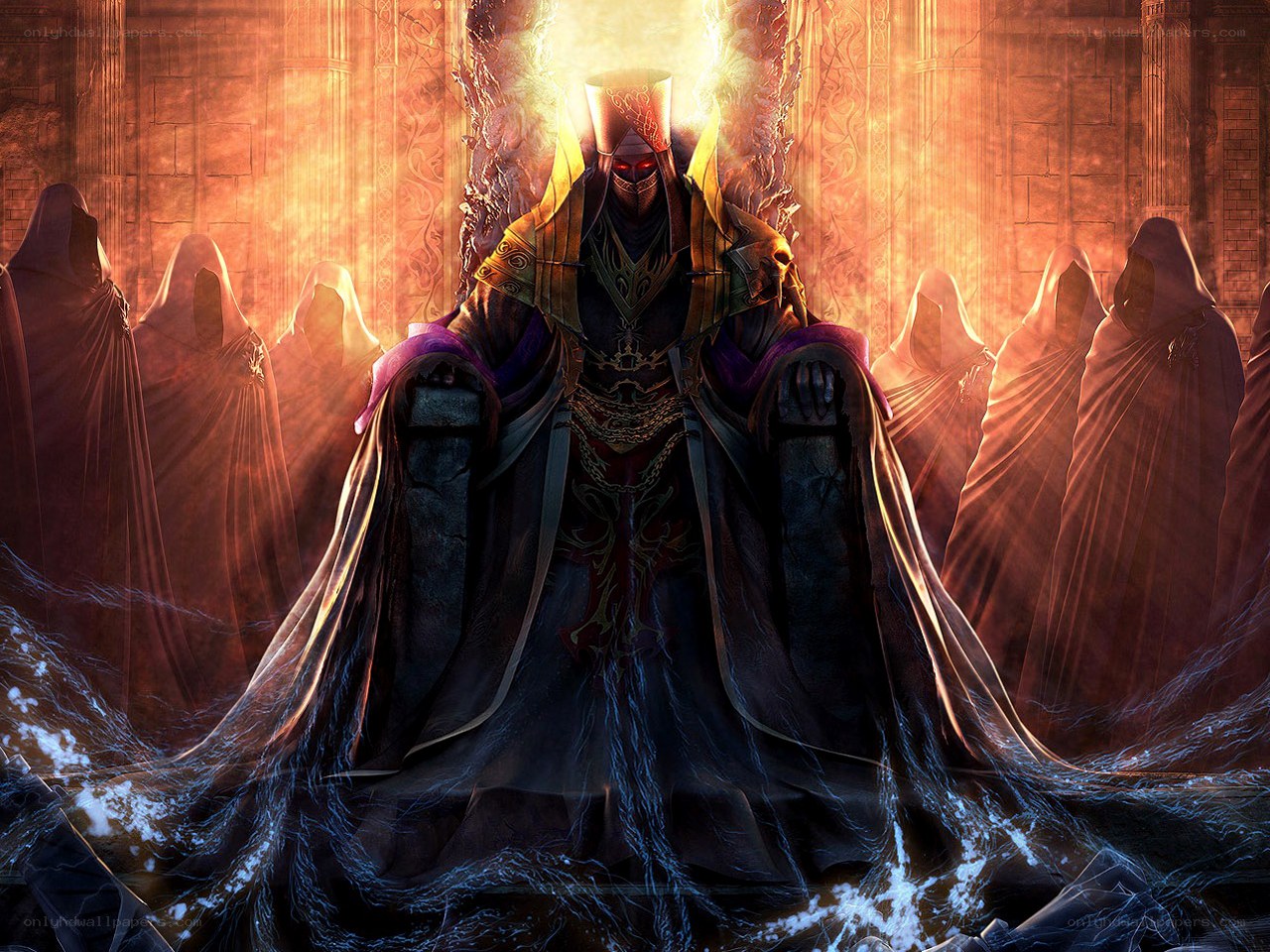 Dark sorcerer on a throne