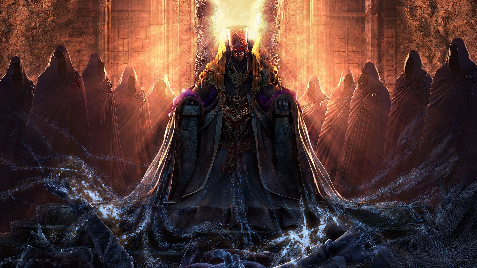 Dark sorcerer on a throne