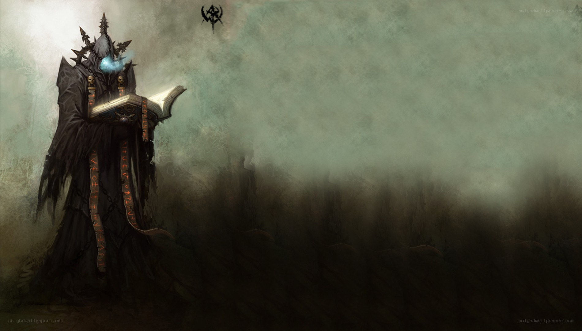 dark sorcerer reading ancient tome