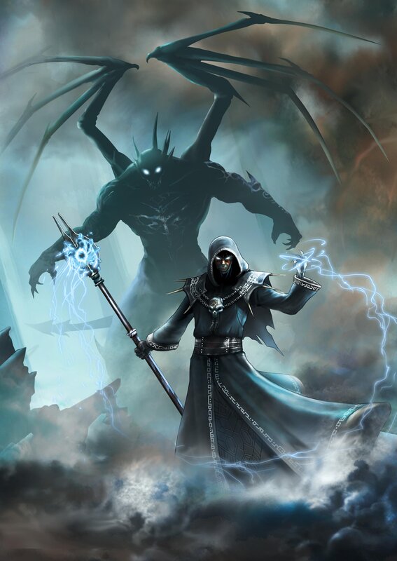 Dark sorcerer with demonic entity