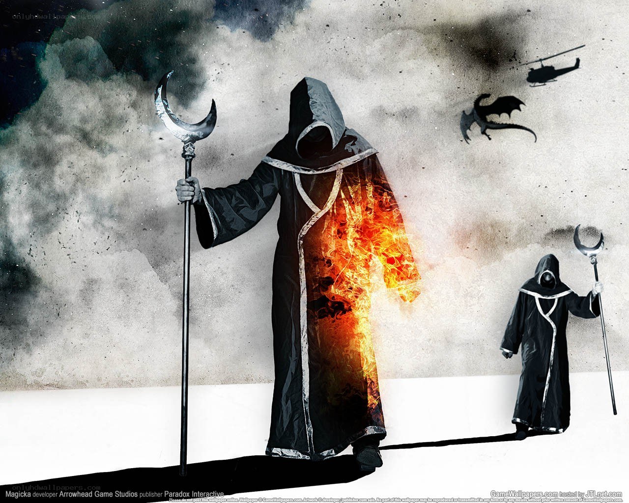 Dark sorcerer with flaming cloak