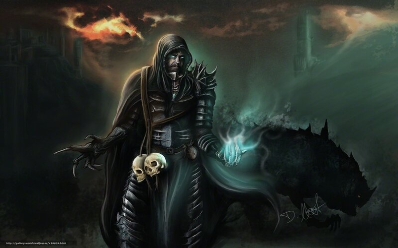 dark sorcerer with skulls