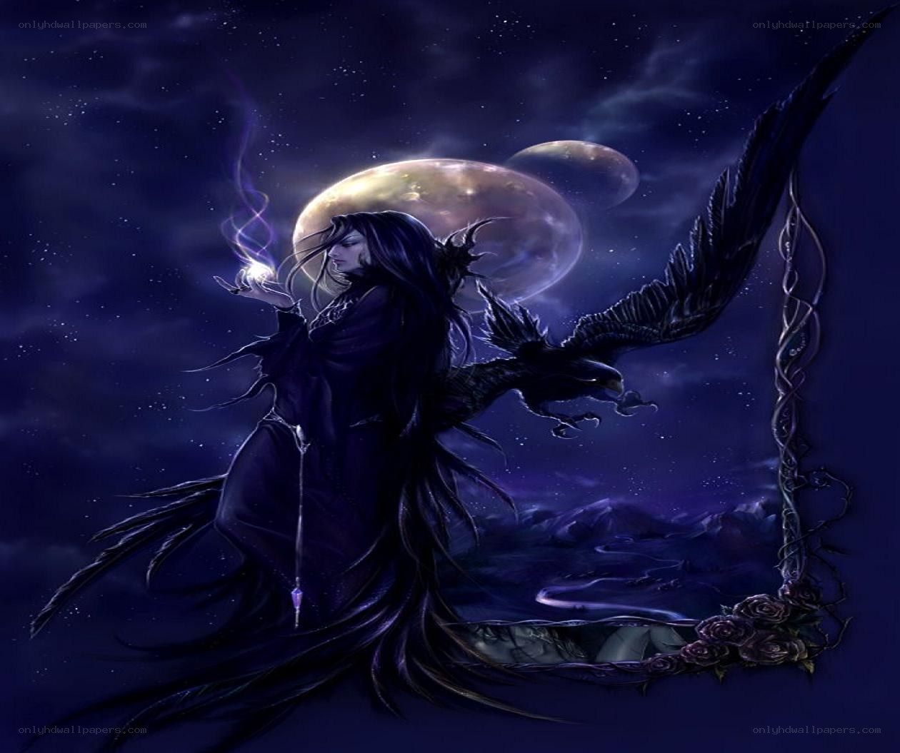 Dark sorceress with raven