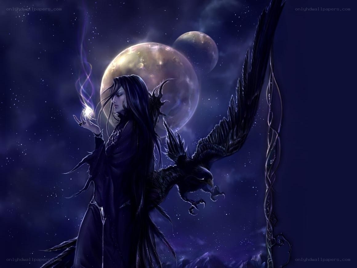 Dark sorceress with raven