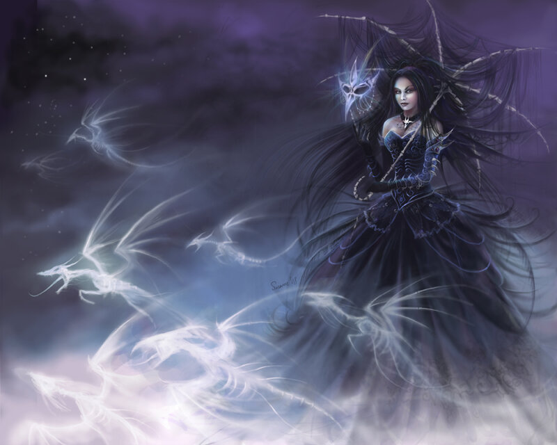 Dark sorceress with spectral dragons