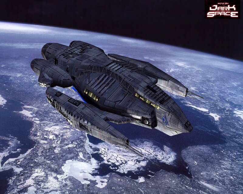 Dark Space spaceship orbiting planet