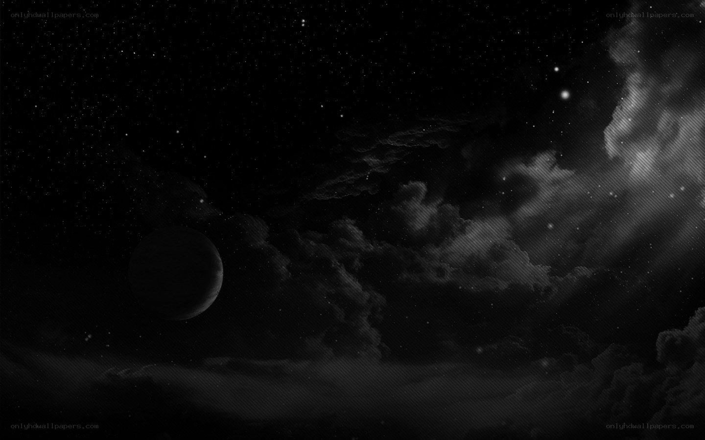 dark space with planet and stars