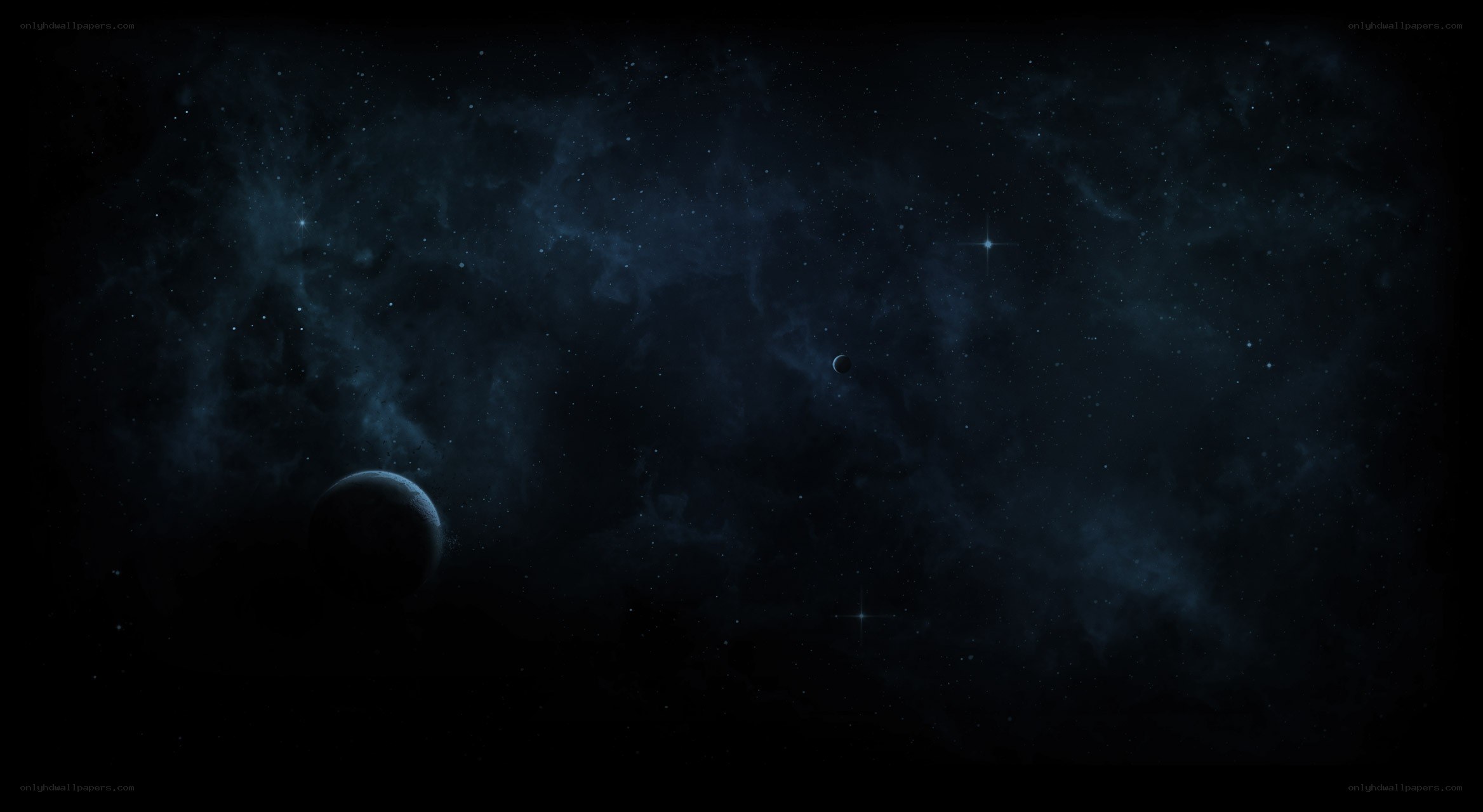 dark space with planets and nebula