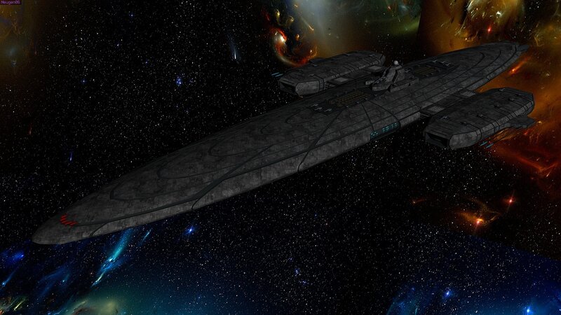 Dark Spaceship in Space — Black, Dramatic