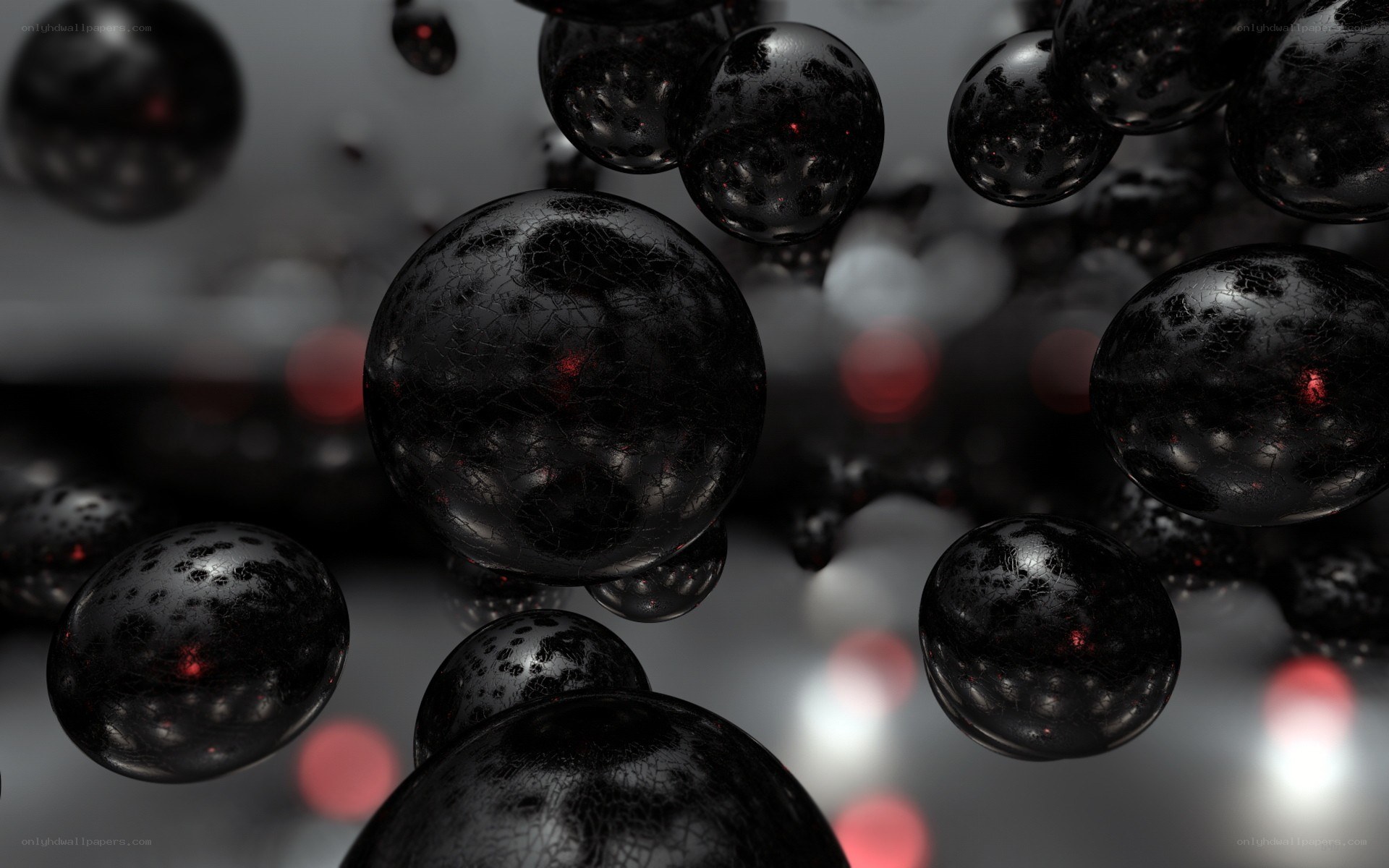 dark spheres with red lights