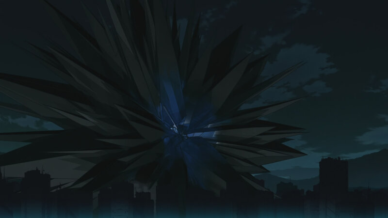 Dark spiky structure over city