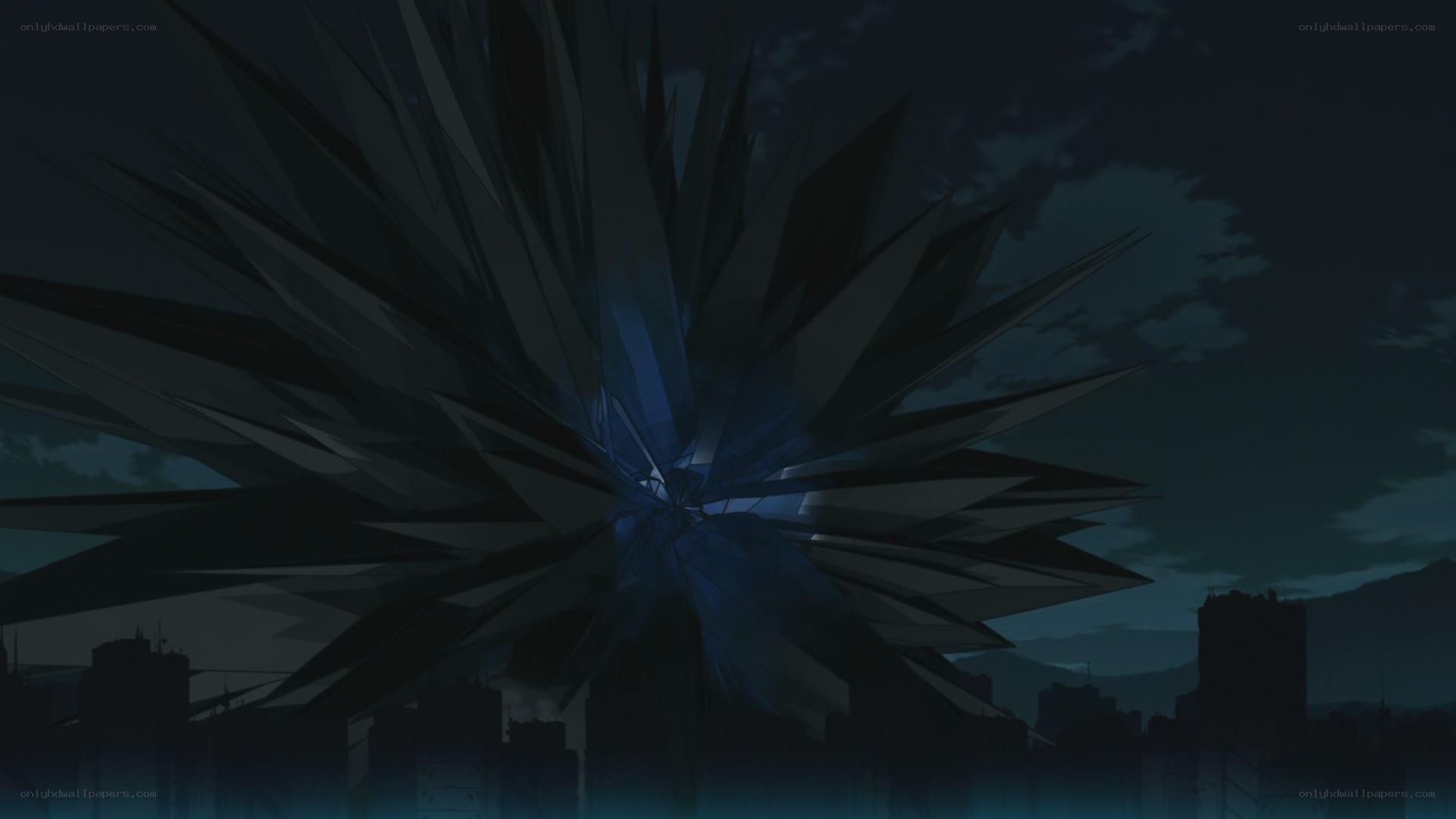 Dark spiky structure over city